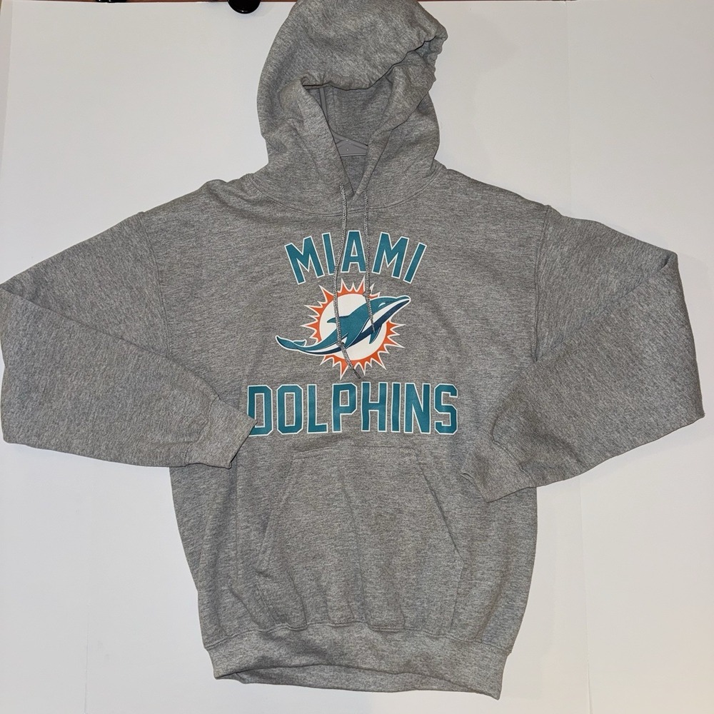 Men's Small NFL Apparel Miami Dolphins Hoodie Gray Long Sleeve Logo - Picture 1 of 5